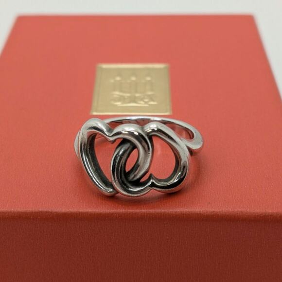 JAMES AVERY STERLING SILVER LINKED HEARTS RING SIZE 7 DOUBLE HEART W BOX - Picture 1 of 6